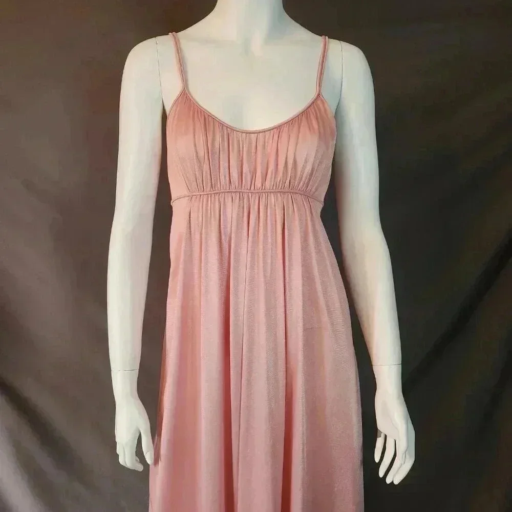 Vintage 70s Blush Pink Empire Waist Slip Nightgown Dress S - Picture 7 of 13
